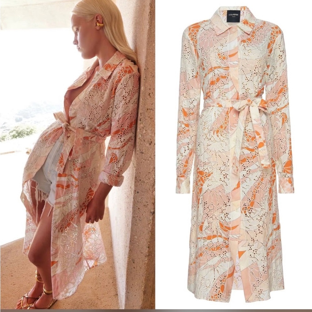 New $425 LE SUPERBE TEMESCAL eyelet Shirt Dress Size 4